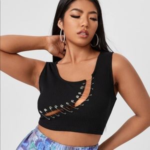 Shein plus size safety pin cutout front tank